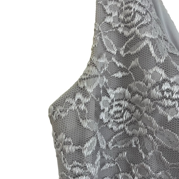 Silver Lace Chiffon Dress S Glam Formal Gown w/ Brooch Mother of the Bride Prom - Picture 5 of 16